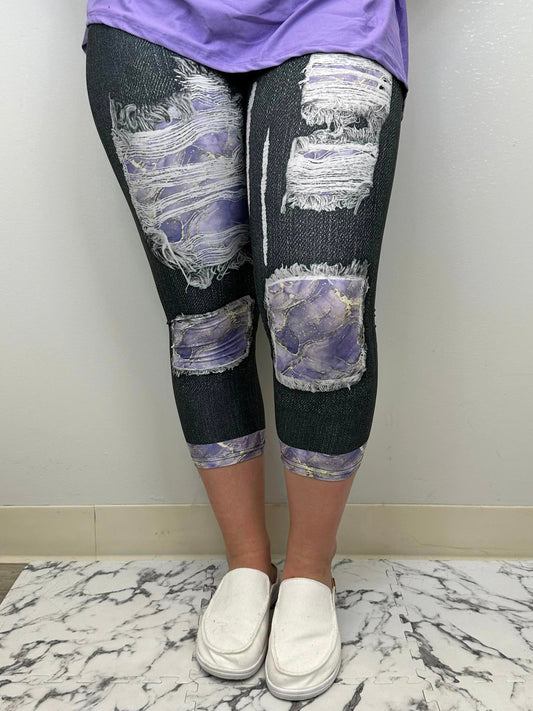 Purple Patches capri w/back pockets